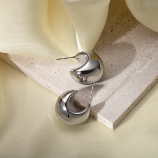 أقراط مجوفة نصف دائرة من الذهب والفضة، ترصيع هندسي ناعم، أقراط لامعة للسيدات