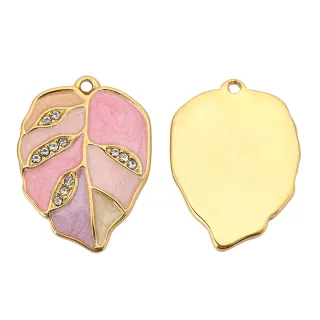 Azimat bentuk daun enamel keluli tahan karat azimat loket lubang tunggal untuk membuat kalung diy
