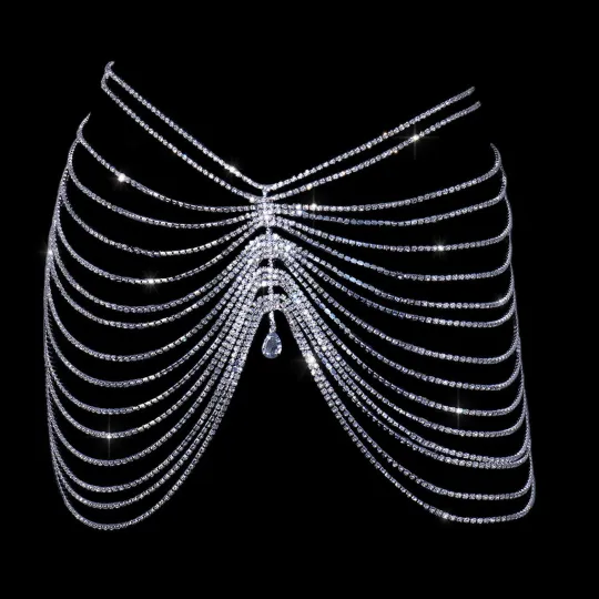 Sexy discoteca super brillante strass goccia d'acqua ciondolo nappa gonna da ballo vita catena gioielli per le donne