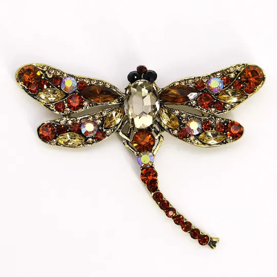 Spilla grande in cristallo a forma di libellula Spilla con strass per insetti da donna