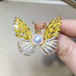 Velkoobchod ženy smaltovaný špendlík proti hmyzu klopa bezpečnost drahokamu Butterfly Pearl brož