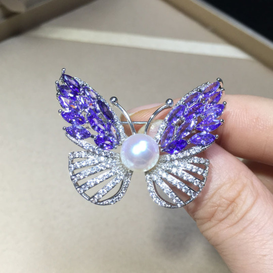 Broșă cu perla fluture cu stras de siguranță pentru femei email