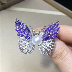 Velkoobchod ženy smaltovaný špendlík proti hmyzu klopa bezpečnost drahokamu Butterfly Pearl brož