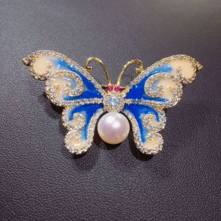 Velkoobchod ženy smaltovaný špendlík proti hmyzu klopa bezpečnost drahokamu Butterfly Pearl brož