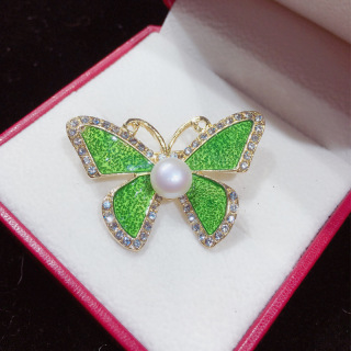 Velkoobchod ženy smaltovaný špendlík proti hmyzu klopa bezpečnost drahokamu Butterfly Pearl brož