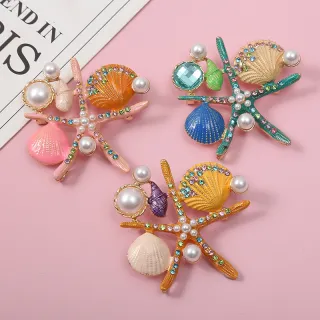 Fasjonable legering dråpe olje innlagt diamant brosje søt sjøstjerne Shell Ocean stil brosje engros