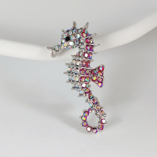 Günstige Broschen im Großhandel. Süße Meereslebewesen-Mode dunkelblaue Seepferdchen-Emaille-Strassbrosche