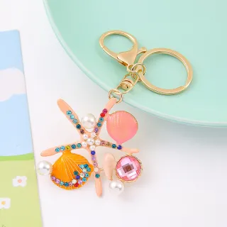 Aranyos strasszos tengeri állatok tengeri csillag kulcstartók Fésűkagyló Pearl Starfish kulcstartó nőknek ajándék