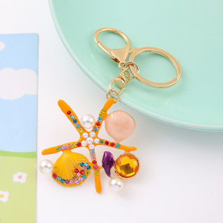 Милые стразы, морские животные, морская звезда, брелки с гребешком, жемчугом, морская звезда, брелок для женщин, подарок