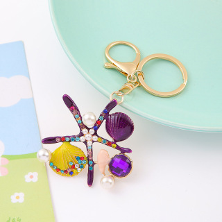 Милые стразы, морские животные, морская звезда, брелки с гребешком, жемчугом, морская звезда, брелок для женщин, подарок