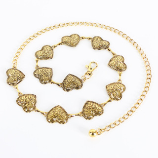 Vintage Antique Heart Shaped Carved Metal Waist Chain Ladies Skirt Decoration Accessories Chain Belt