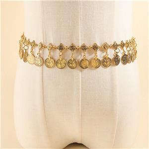 Европа и Съединените щати реколта кръгла част ресни монета верига на талията, модна декорация рокля колан