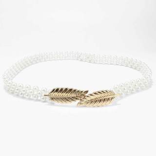 Дамски ретро колан с бяла перла, моден универсален и елегантен колан с еластична верига с мъниста с еластична лента