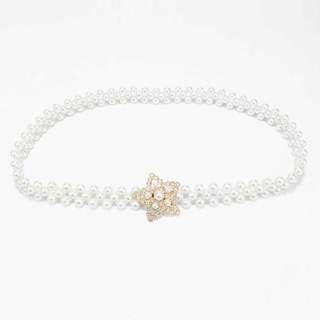 Дамски ретро колан с бяла перла, моден универсален и елегантен колан с еластична верига с мъниста с еластична лента