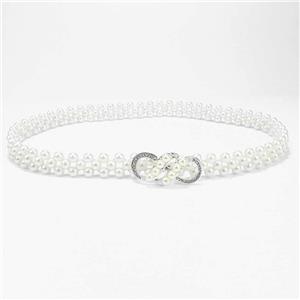 Дамски ретро колан с бяла перла, моден универсален и елегантен колан с еластична верига с мъниста с еластична лента