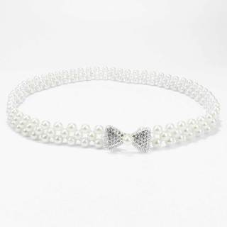 Дамски ретро колан с бяла перла, моден универсален и елегантен колан с еластична верига с мъниста с еластична лента