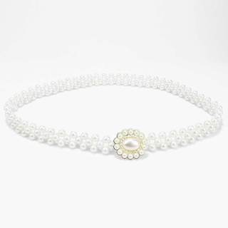 Дамски ретро колан с бяла перла, моден универсален и елегантен колан с еластична верига с мъниста с еластична лента