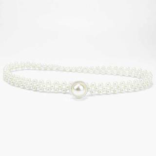 Дамски ретро колан с бяла перла, моден универсален и елегантен колан с еластична верига с мъниста с еластична лента