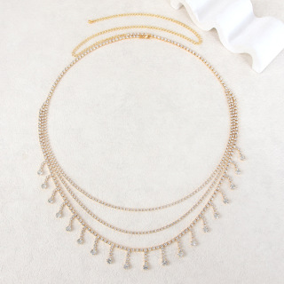 Catena per il corpo sexy da donna con catena in vita multistrato con strass per bikini