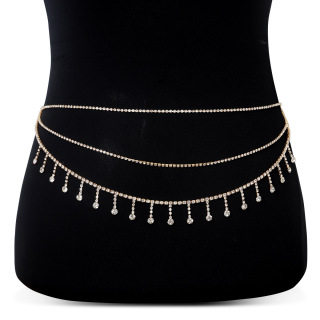 Modeschmuck Bikini Strass Mehrschichtige Taillenkette Frauen Sexy Körperkette