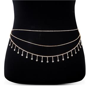 Catena per il corpo sexy da donna con catena in vita multistrato con strass per bikini