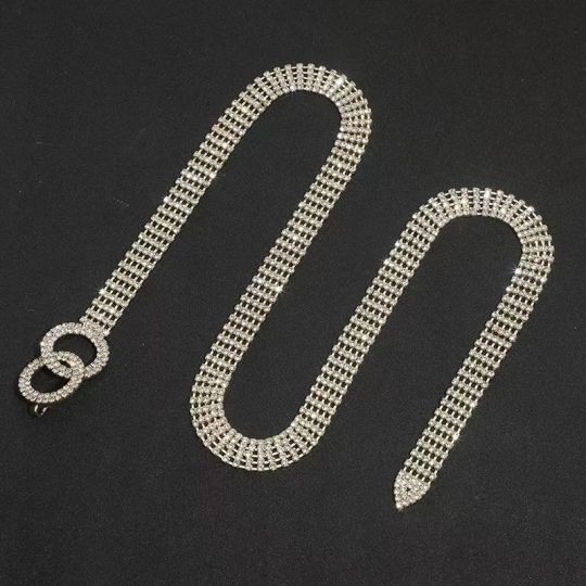 کمربند زنجیر فلزی کریستال کریستال الماس بدلیجات طلایی و نقره ای فانتزی مد سفارشی