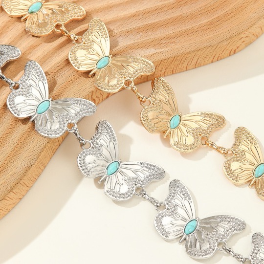 کمربند زنجیر فیروزه ای زنانه کمربند زنجیر پروانه ای فلزی قابل تنظیم برای شلوار جین یا لباس