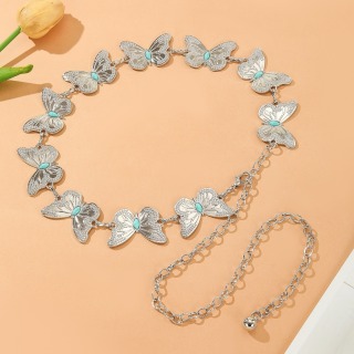 Cintura da donna a catena turchese Cinture da donna Cintura regolabile a catena in metallo con farfalla per jeans o vestiti