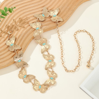 Cintura da donna a catena turchese Cinture da donna Cintura regolabile a catena in metallo con farfalla per jeans o vestiti