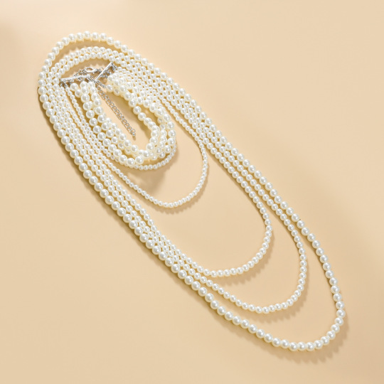 گردنبند مروارید بلند چند لایه مد جواهرات ست چهار تکه لوازم جانبی زنانه پلیور زنجیره ای گردنبند مرواریدی عمده فروشی