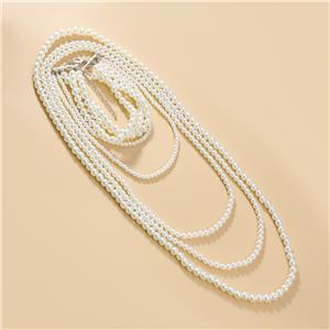 Модные ювелирные изделия, многослойное длинное жемчужное ожерелье, комплект из четырех предметов для женщин, аксессуары, свитер, цепочка, жемчужное ожерелье, оптовая продажа