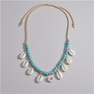 بوهو نمط الفيروز الطبيعي الخرز مطرز شل قلادة المرأة العصرية شل المختنق قلادة المجوهرات