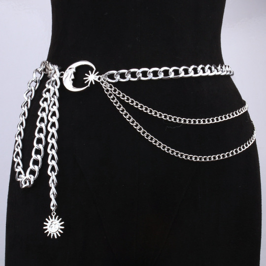 Лунный пояс-цепочка для женщин, металлическая цепочка на талию, винтажная многослойная массивная цепочка для тела, пояс для платья