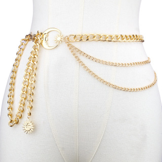 Луна Хип Верига Колан за жени Метална верига за кръста Винтидж Многопластова масивна верига за тяло Корем за рокля