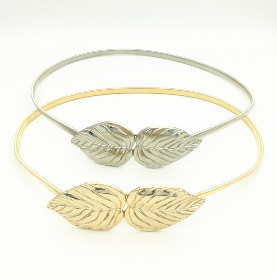 Эластичные металлические поясные ремни для платьев, металлические женские ремни серебристого и золотого цвета, эластичные узкие женские ремни с круглой пряжкой в ​​форме листа, женские ремни