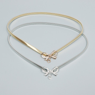 أحزمة سلسلة ذهبية وفضية بإبزيم على شكل فيونكة وحزام معدني مرن للنساء لفساتين السيدات وحزام الخصر