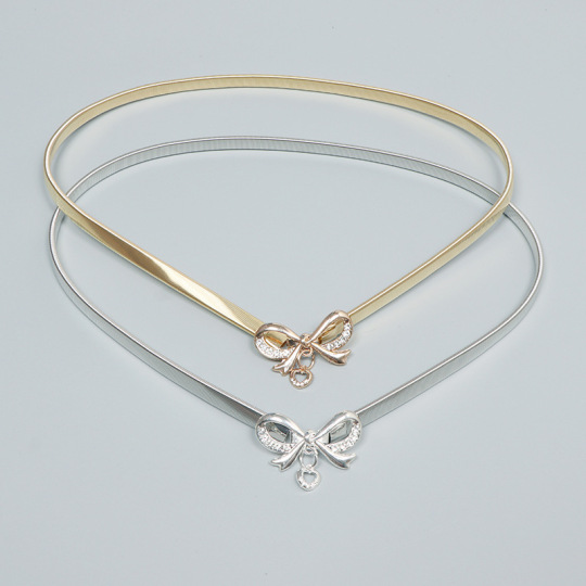 Золотые, серебряные ремни-цепочки с пряжкой и бантом, женские эластичные металлические ремни для женских платьев, пояс