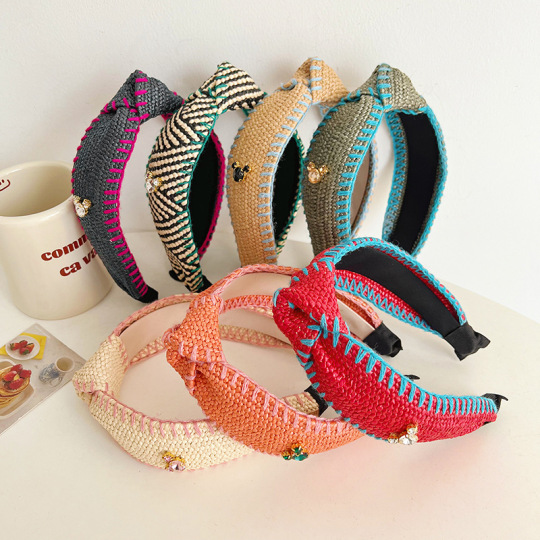 عصابة رأس ذات حافة واسعة من القش ذات حافة واسعة من الرياح البوهيمية، عصابة رأس شعبية على الشاطئ