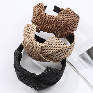 Paille tissage croix noué cheveux cerceau femmes large bandeau chapeaux mignon doux meilleur bandeau nouveau Design été plage