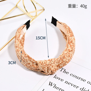 Обръч за коса със сламена тъкан с кръстосани възли Дамска широка лента за глава Сладка мека най-фина лента за коса Нов дизайн Летен плаж
