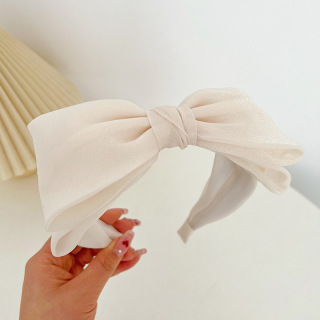 Популярная модная повязка на голову с большим бантом, весенне-летняя модная сетчатая повязка в стиле ретро, ​​однотонная повязка на голову