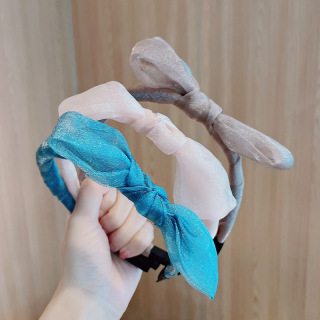 Популярная модная повязка на голову с большим бантом, весенне-летняя модная сетчатая повязка в стиле ретро, ​​однотонная повязка на голову