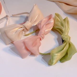 Популярная модная повязка на голову с большим бантом, весенне-летняя модная сетчатая повязка в стиле ретро, ​​однотонная повязка на голову