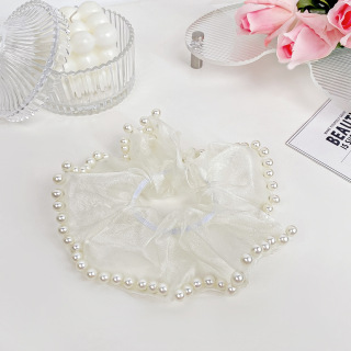 Новое поступление 2024, модные женские аксессуары, резинки для волос, изящные высококачественные резинки для волос из органзы с жемчугом для девочек
