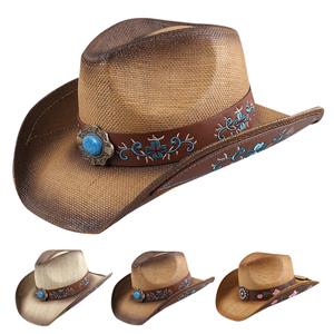 قبعة صيفية للرجال والنساء بحافة كبيرة جديدة من القش، قبعات الجاز العرقية، قبعة رعاة البقر الغربية
