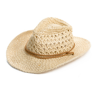 الجملة المنسوجة يدويا الكروشيه سلسلة ورقة كاوبوي سترو قبعة شعار مخصص حبل نسج الجوف خارج تنفس قبعات للنساء