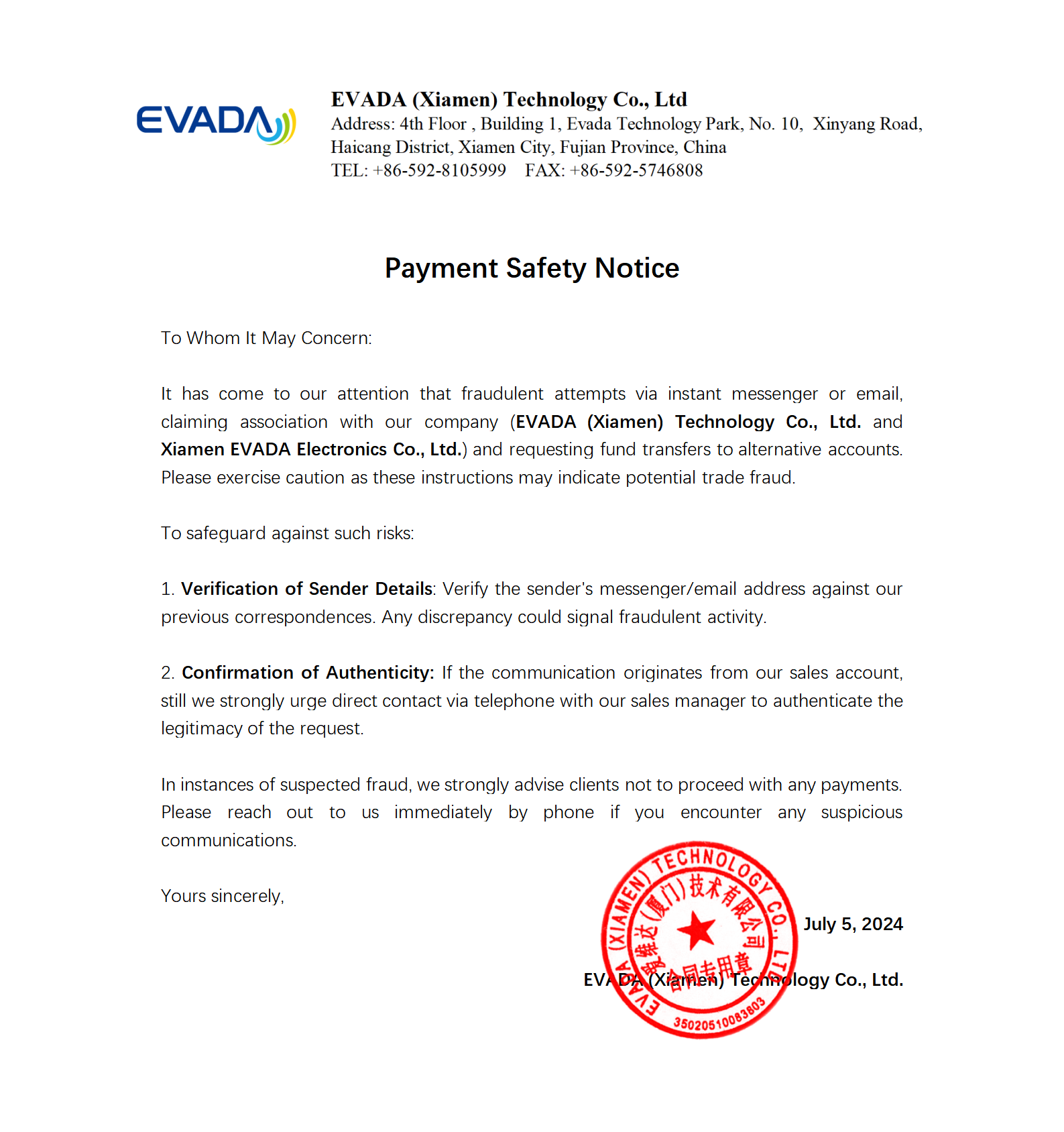 Payment Safety Notice