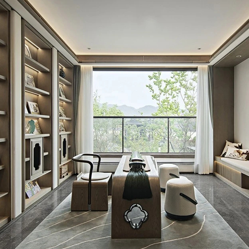 Traditional Chinese Tea Room With Book Shelves