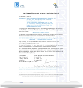 Certificate of Conformity of Factory Production Control