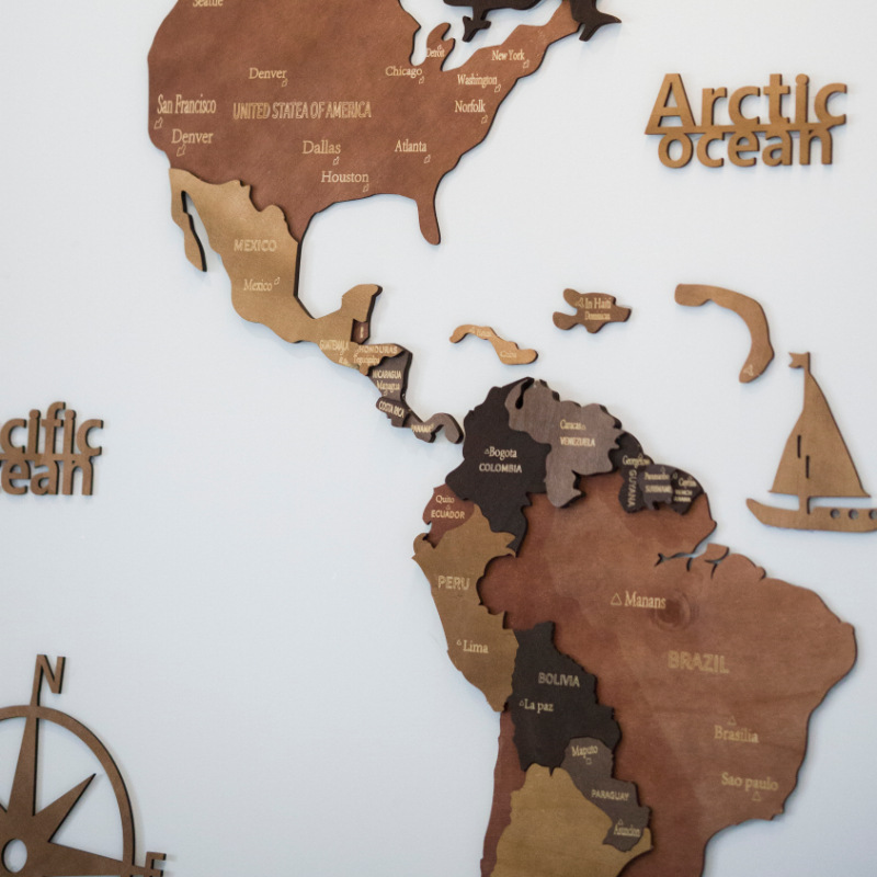 World Travel Wooden Map